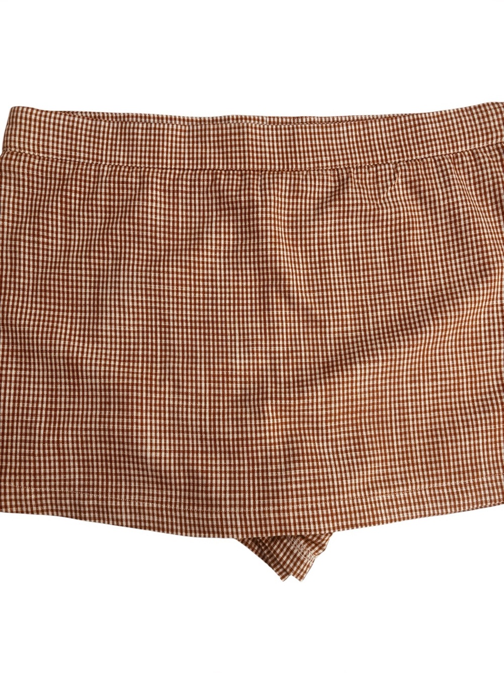 Free People Gingham Skort Rust Brown Mini Skirt Shorts Cottagecore Preppy Sz 12